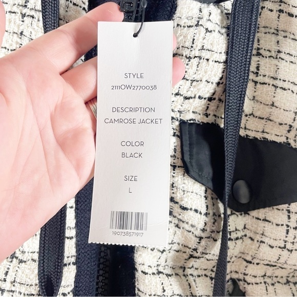 Veronica Beard Camrose Puffer Quilted Hooded Tweed Jacket Cream Black Large Warm - Picture 7 of 7